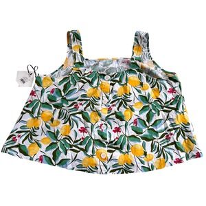 Ava & Viv Womens 2X Lemon Floral Linen Blend Button Front Tank Top NWT